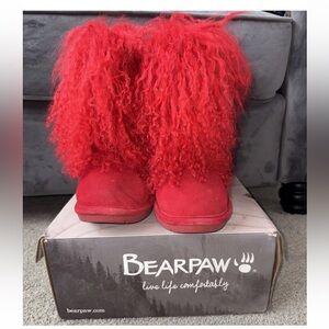 BEARPAW Boo Youth Real Red Lamb Fur Wool Lined Boots Size 5Y or Women’s 5 W/BOX